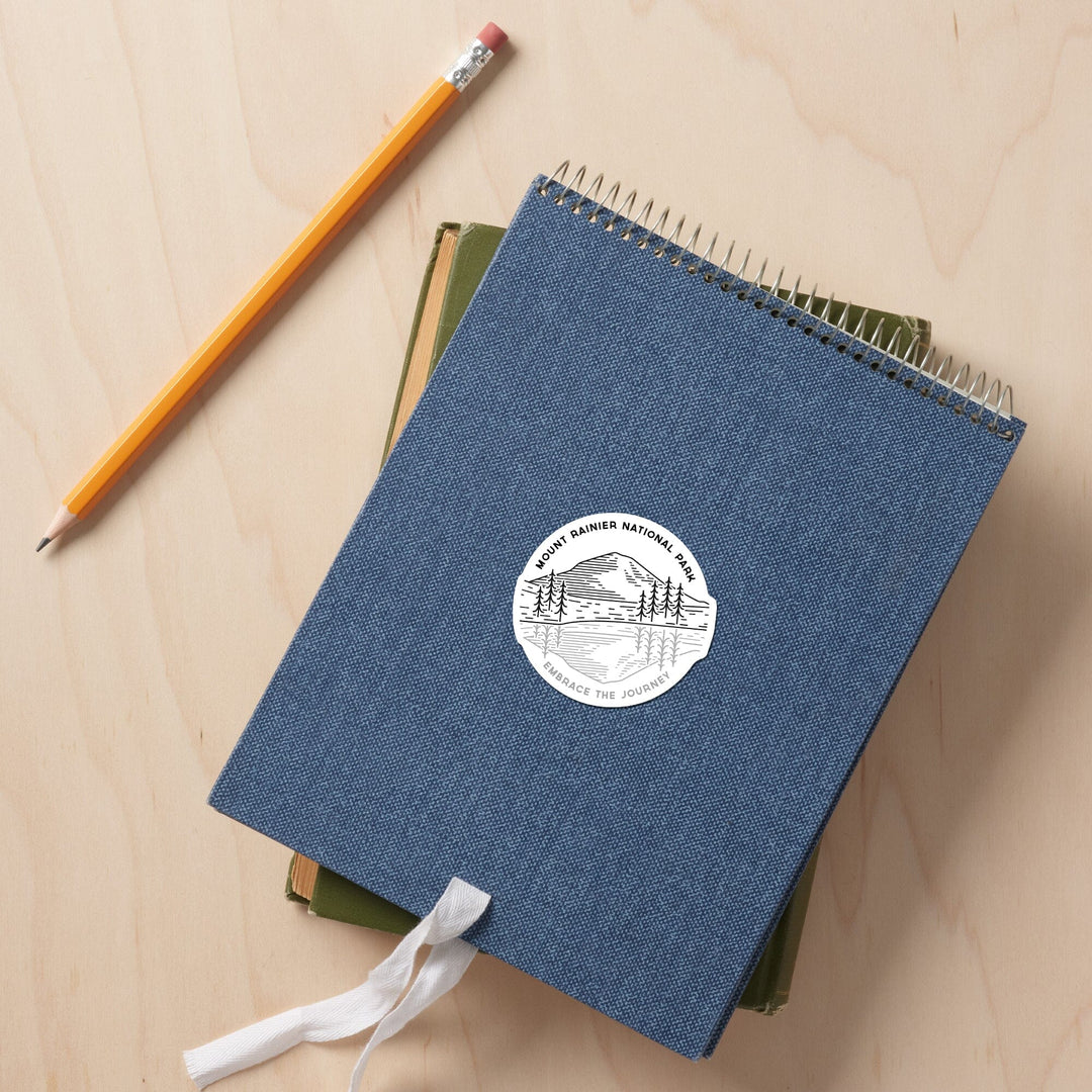 Mount Rainier National Park, Washington, Reflection Lake, Simple Lines, Contour, Lantern Press Artwork, Vinyl Sticker Sticker Lantern Press