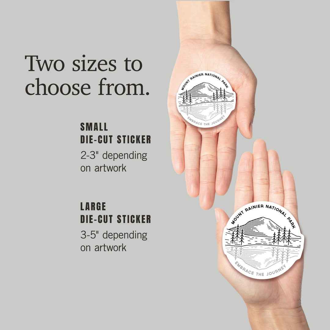 Mount Rainier National Park, Washington, Reflection Lake, Simple Lines, Contour, Lantern Press Artwork, Vinyl Sticker Sticker Lantern Press