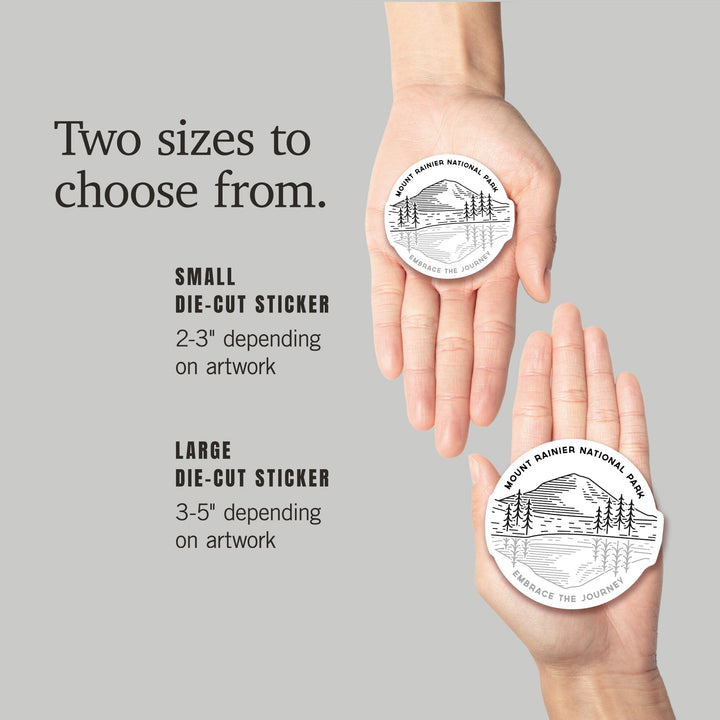 Mount Rainier National Park, Washington, Reflection Lake, Simple Lines, Contour, Lantern Press Artwork, Vinyl Sticker Sticker Lantern Press