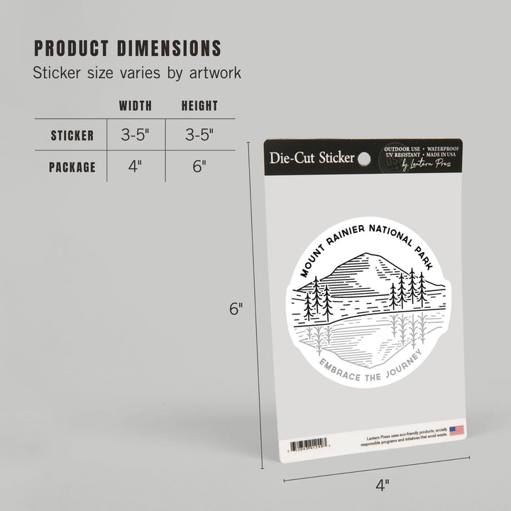 Mount Rainier National Park, Washington, Reflection Lake, Simple Lines, Contour, Lantern Press Artwork, Vinyl Sticker Sticker Lantern Press