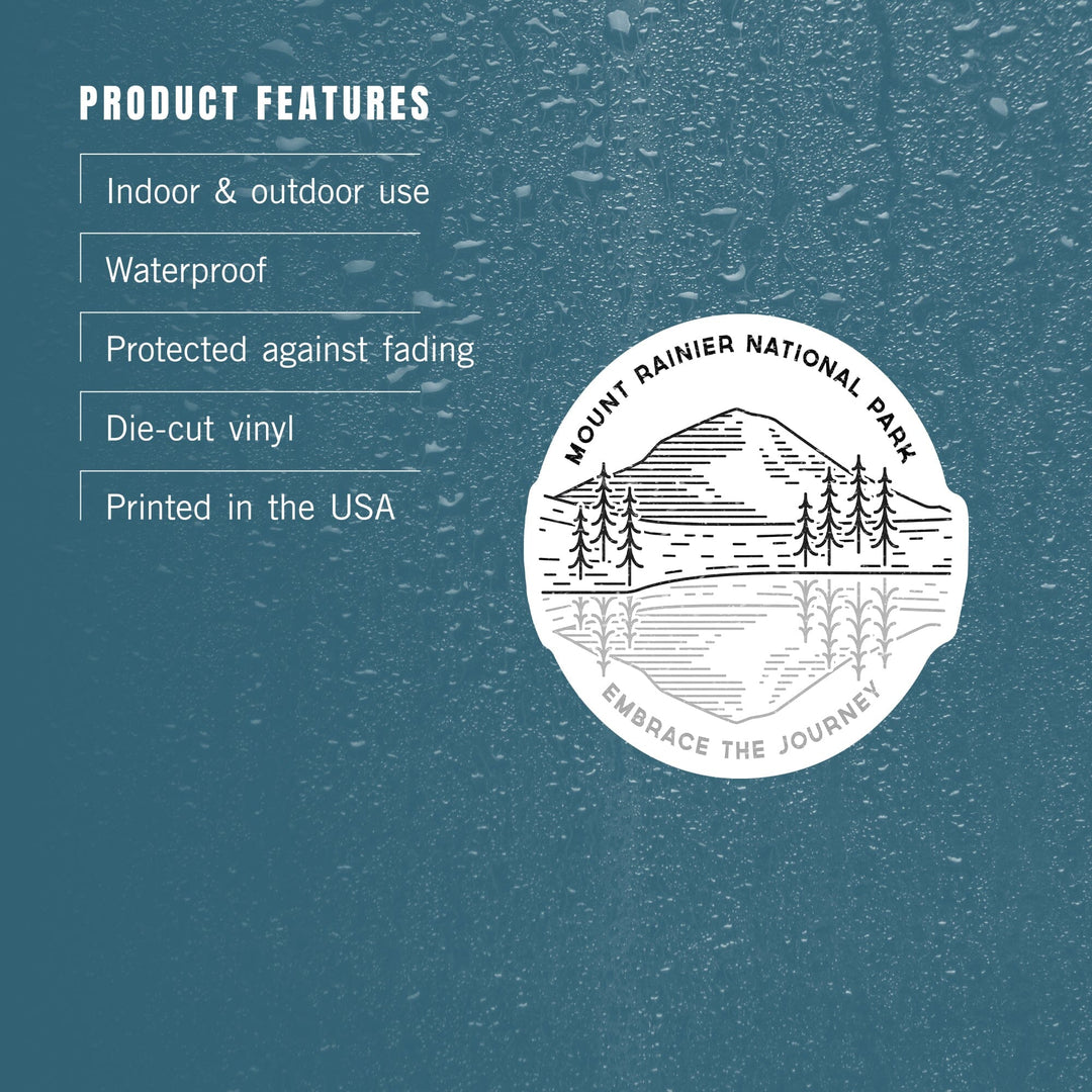 Mount Rainier National Park, Washington, Reflection Lake, Simple Lines, Contour, Lantern Press Artwork, Vinyl Sticker Sticker Lantern Press