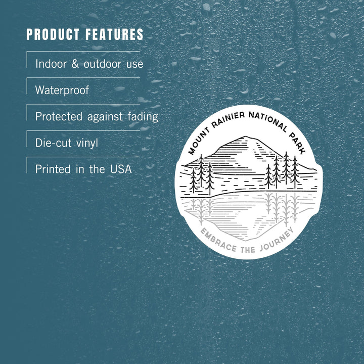 Mount Rainier National Park, Washington, Reflection Lake, Simple Lines, Contour, Lantern Press Artwork, Vinyl Sticker Sticker Lantern Press