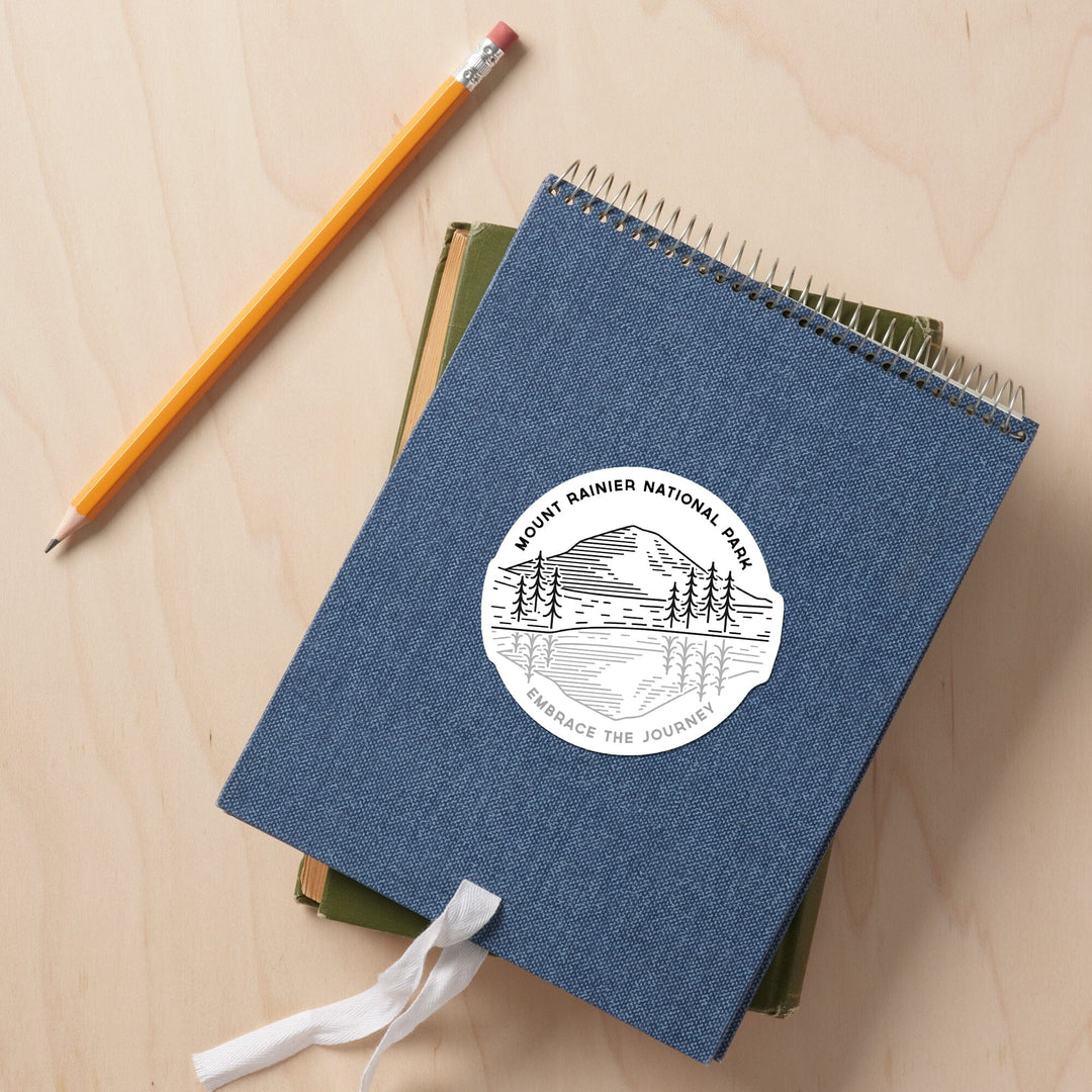 Mount Rainier National Park, Washington, Reflection Lake, Simple Lines, Contour, Lantern Press Artwork, Vinyl Sticker Sticker Lantern Press