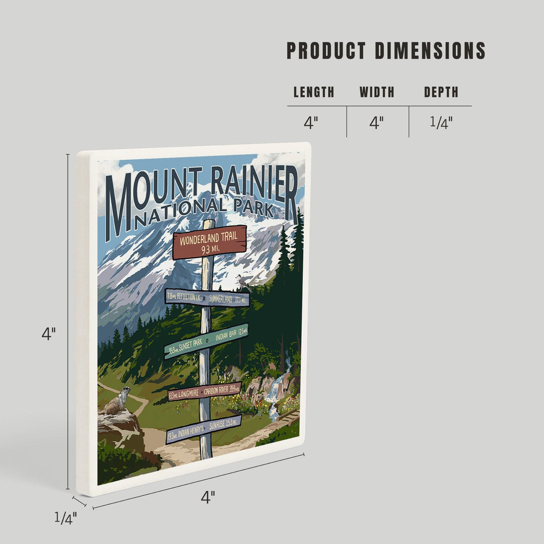 Mount Rainier National Park, Washington, Wonderland Trail Destination Sign Press, Coasters Coasters Lantern Press