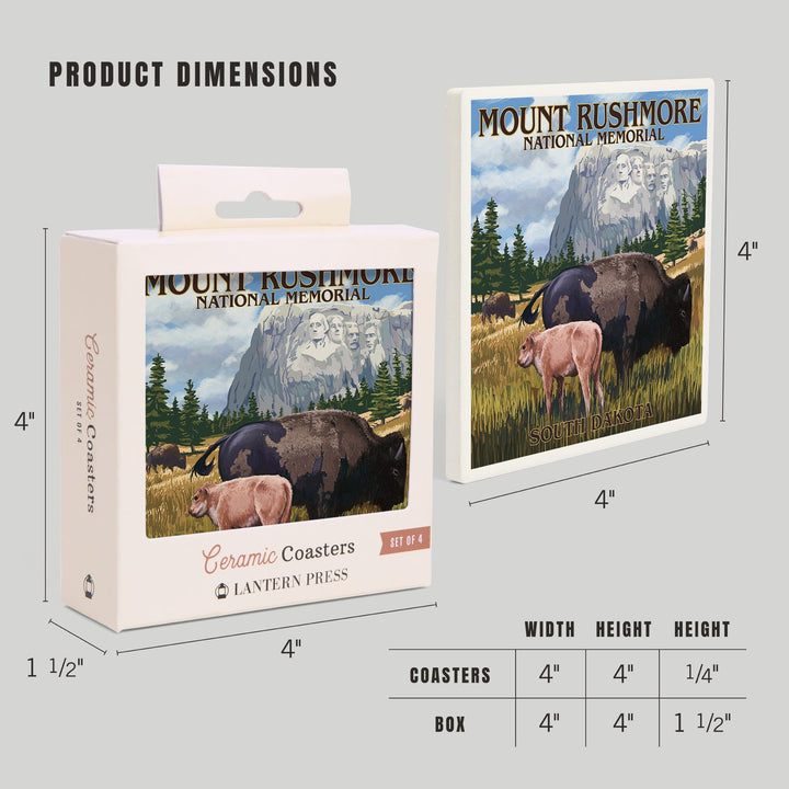 Mount Rushmore National Memorial, South Dakota, Bison Scene, Coasters Coasters Lantern Press