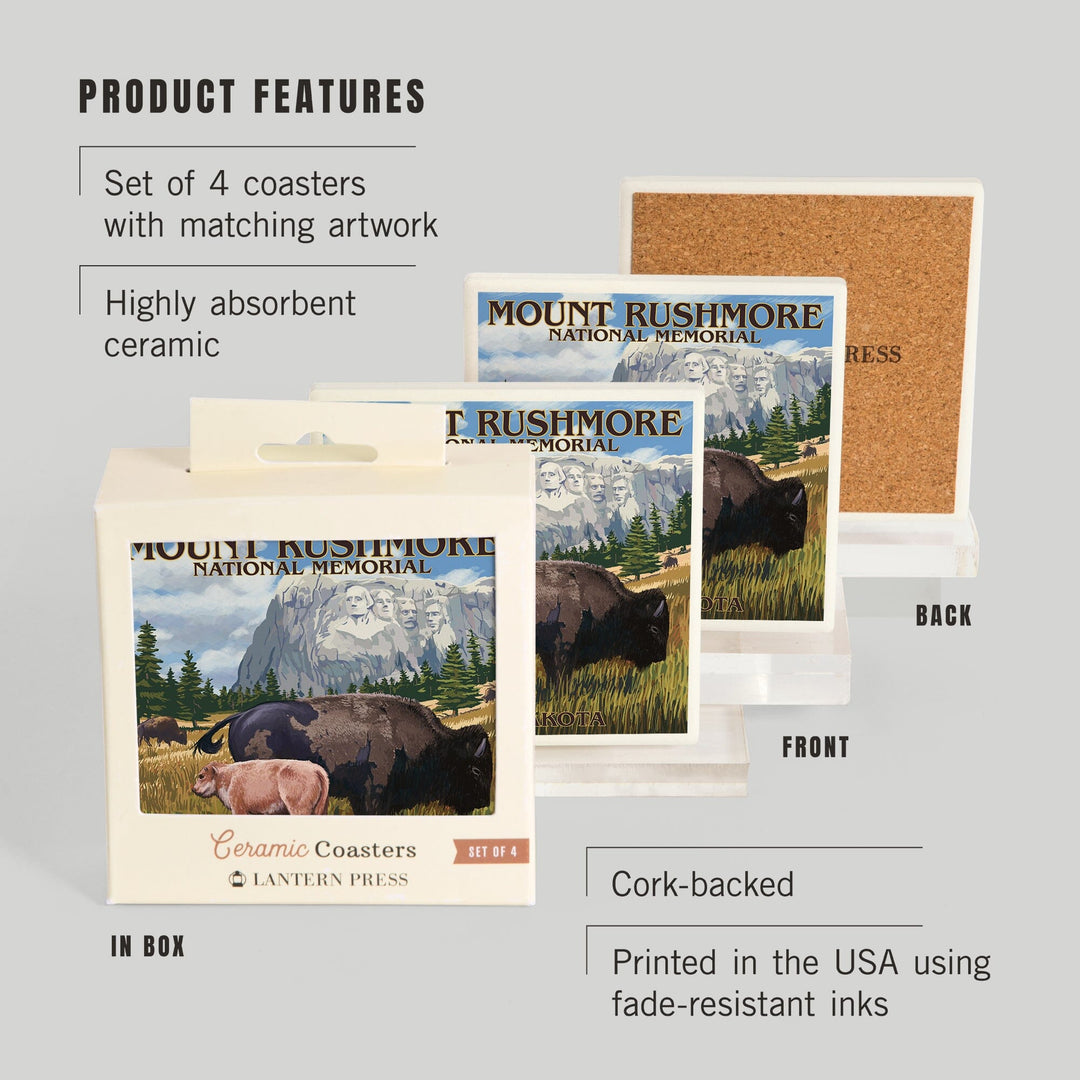 Mount Rushmore National Memorial, South Dakota, Bison Scene, Coasters Coasters Lantern Press
