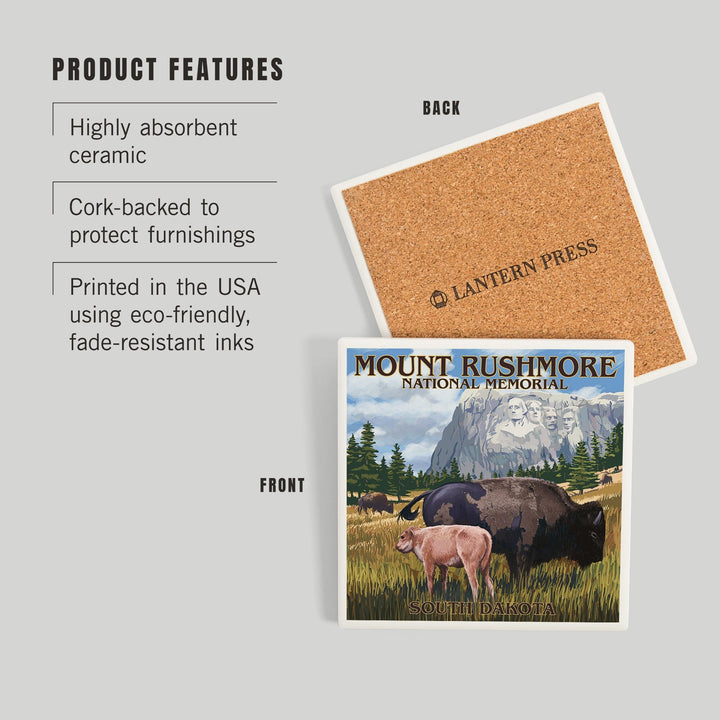 Mount Rushmore National Memorial, South Dakota, Bison Scene, Coasters Coasters Lantern Press