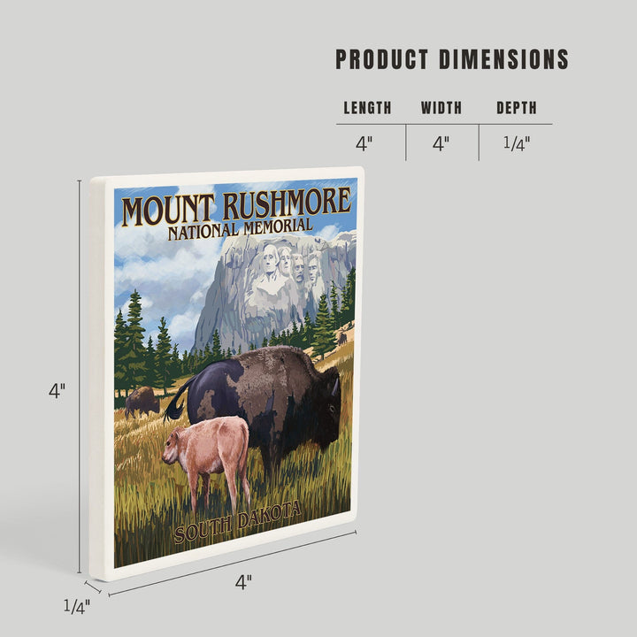 Mount Rushmore National Memorial, South Dakota, Bison Scene, Coasters Coasters Lantern Press