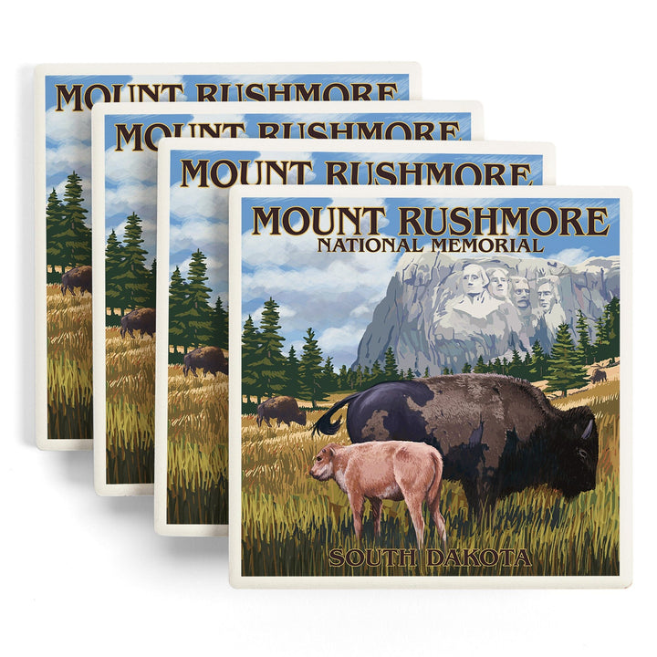 Mount Rushmore National Memorial, South Dakota, Bison Scene, Coasters Coasters Lantern Press