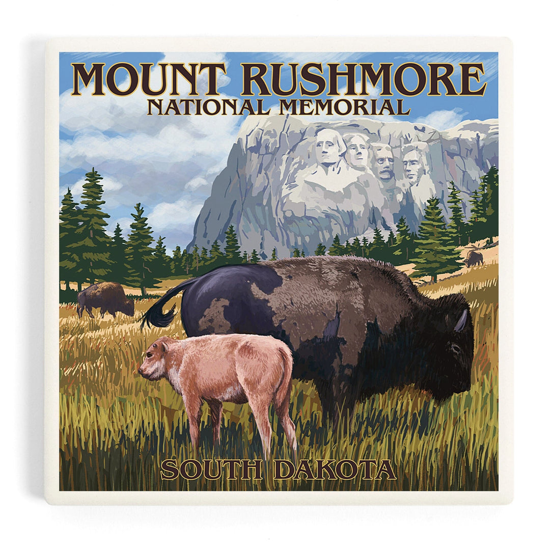 Mount Rushmore National Memorial, South Dakota, Bison Scene, Coasters Coasters Lantern Press Coaster