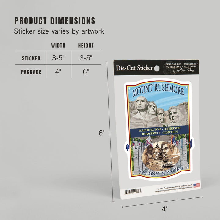 Mount Rushmore National Memorial, South Dakota, Contour, Lantern Press Artwork, Vinyl Sticker Sticker Lantern Press
