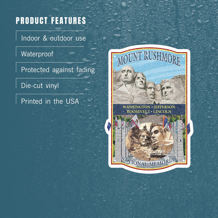 Mount Rushmore National Memorial, South Dakota, Contour, Lantern Press Artwork, Vinyl Sticker Sticker Lantern Press