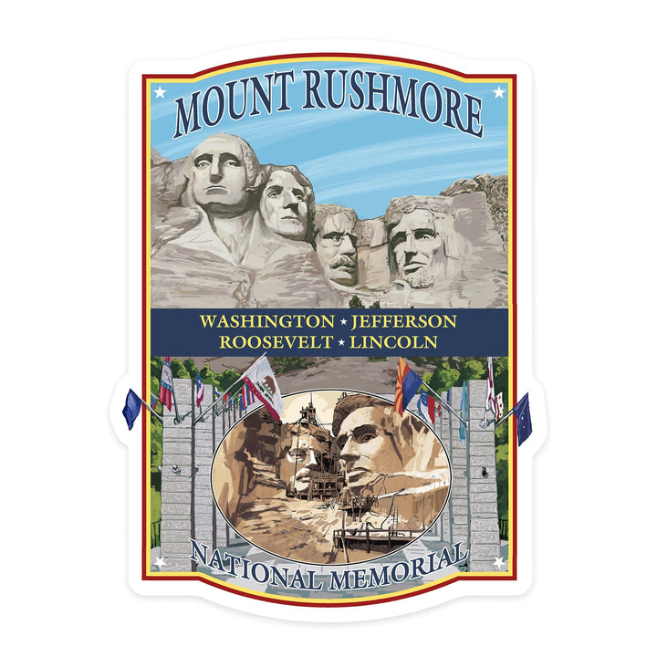 Mount Rushmore National Memorial, South Dakota, Contour, Lantern Press Artwork, Vinyl Sticker Sticker Lantern Press