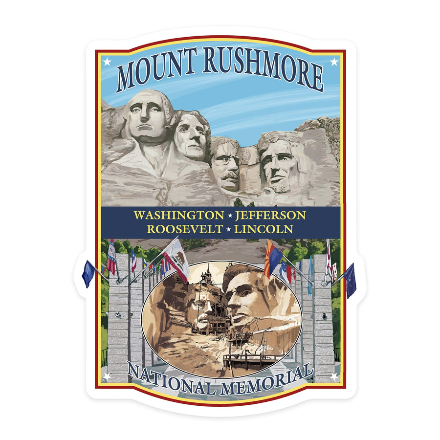 Mount Rushmore National Memorial, South Dakota, Contour, Lantern Press Artwork, Vinyl Sticker Sticker Lantern Press