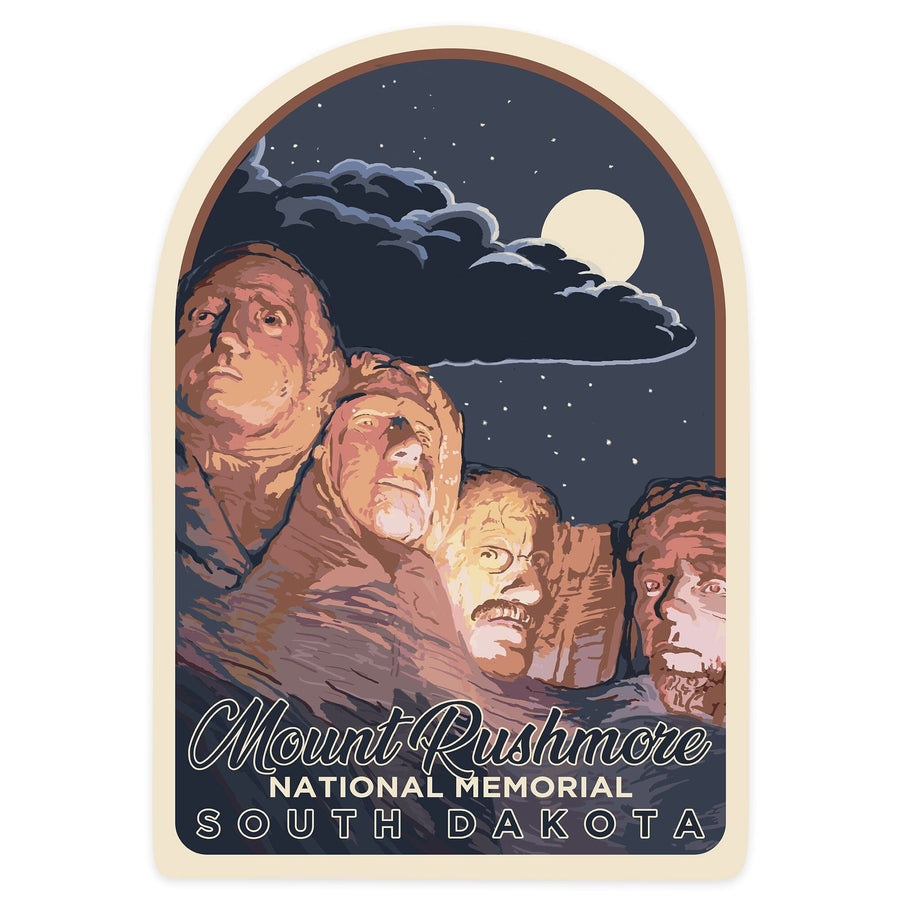 Mount Rushmore National Memorial, South Dakota, Night Scene, Contour, Lantern Press Artwork, Vinyl Sticker Sticker Lantern Press