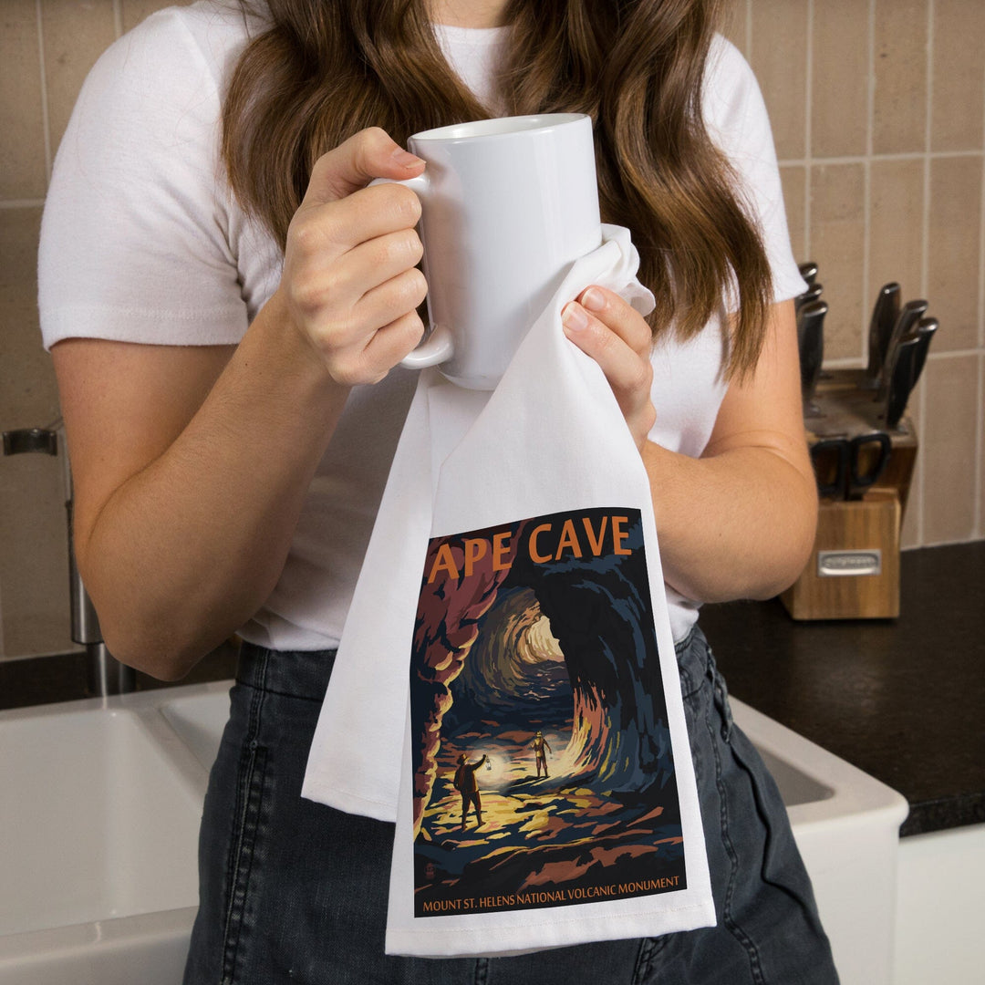 Mount St. Helens, Washington, Ape Cave, Sunset View, Organic Cotton Kitchen Tea Towels Kitchen Lantern Press