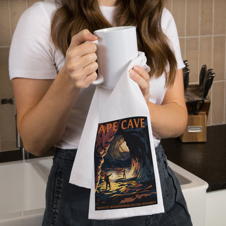 Mount St. Helens, Washington, Ape Cave, Sunset View, Organic Cotton Kitchen Tea Towels Kitchen Lantern Press