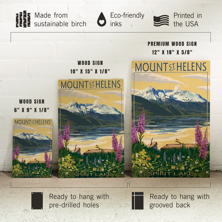 Mount St. Helens, Washington, Spirit Lake, Lantern Press Artwork, Wood Signs and Postcards Wood Lantern Press