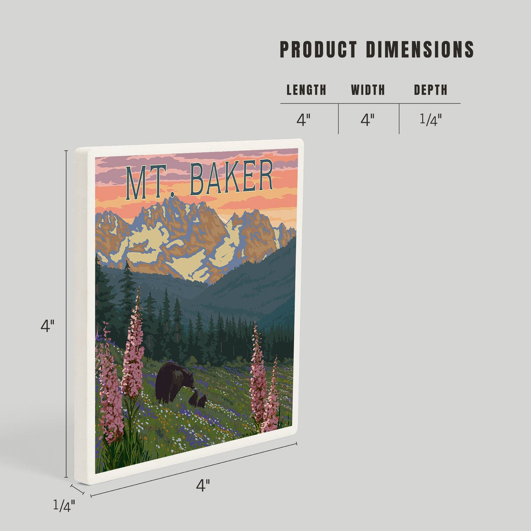 Mt. Baker, Washington, Bear and Spring Flowers, Coasters Coasters Lantern Press