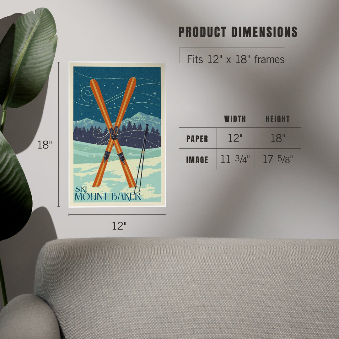 Mt. Baker, Washington, Crossed Skis, Letterpress, Art & Giclee Prints Art Lantern Press