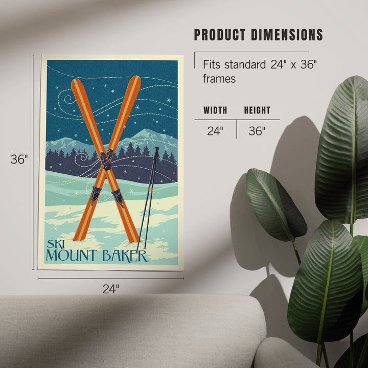 Mt. Baker, Washington, Crossed Skis, Letterpress, Art & Giclee Prints Art Lantern Press