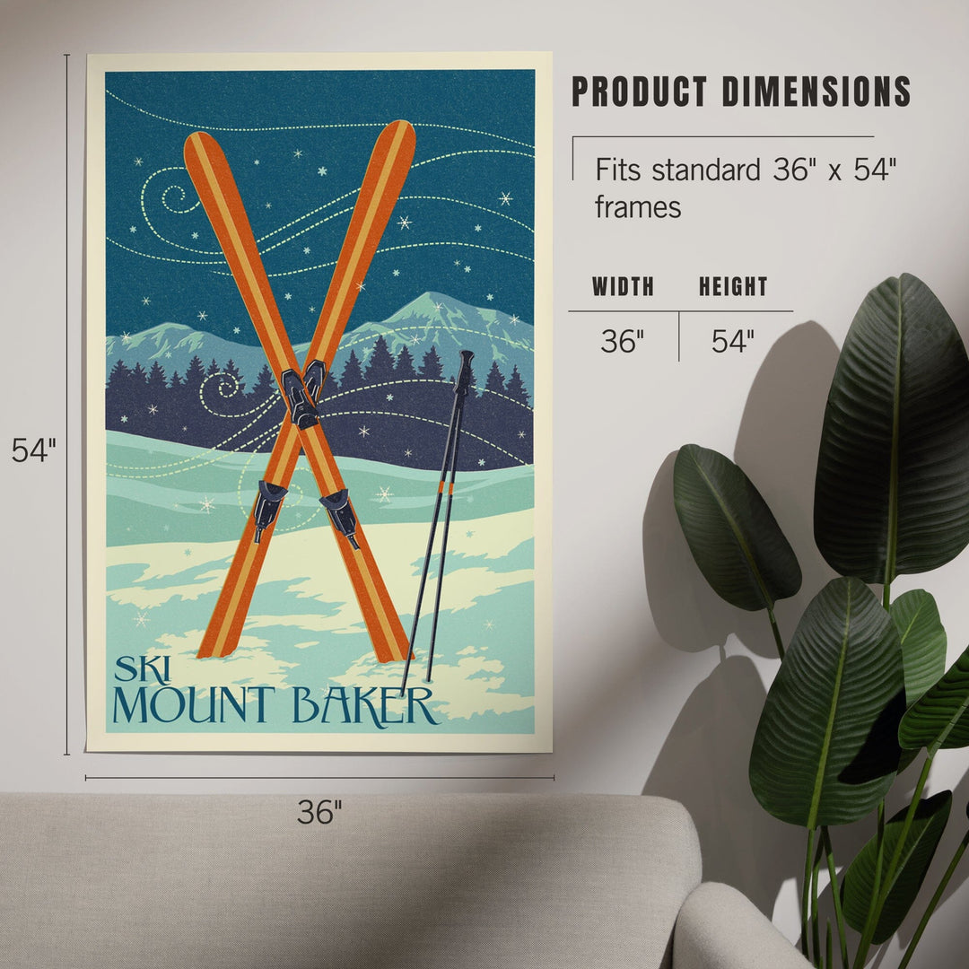 Mt. Baker, Washington, Crossed Skis, Letterpress, Art & Giclee Prints Art Lantern Press