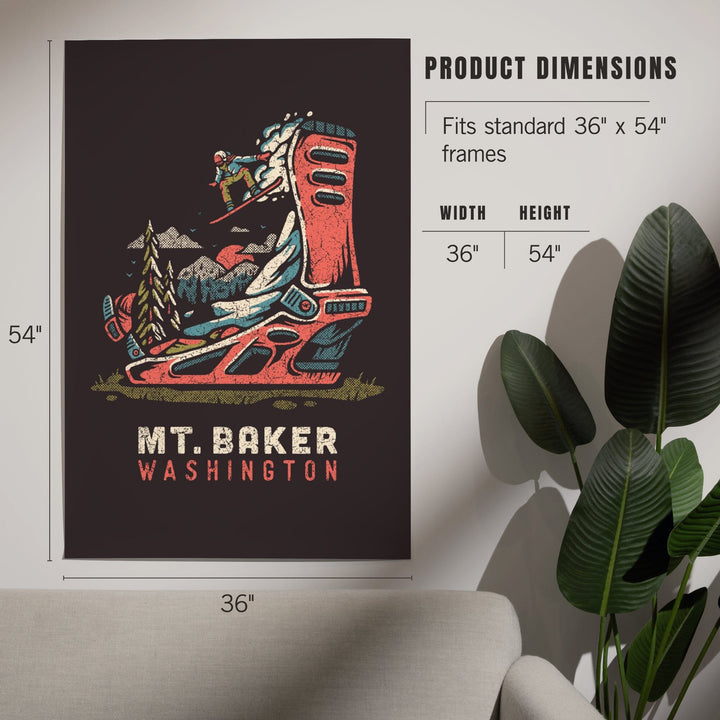 Mt. Baker, Washington, Snowboard Binding, Distressed Vector, Art & Giclee Prints Art Lantern Press