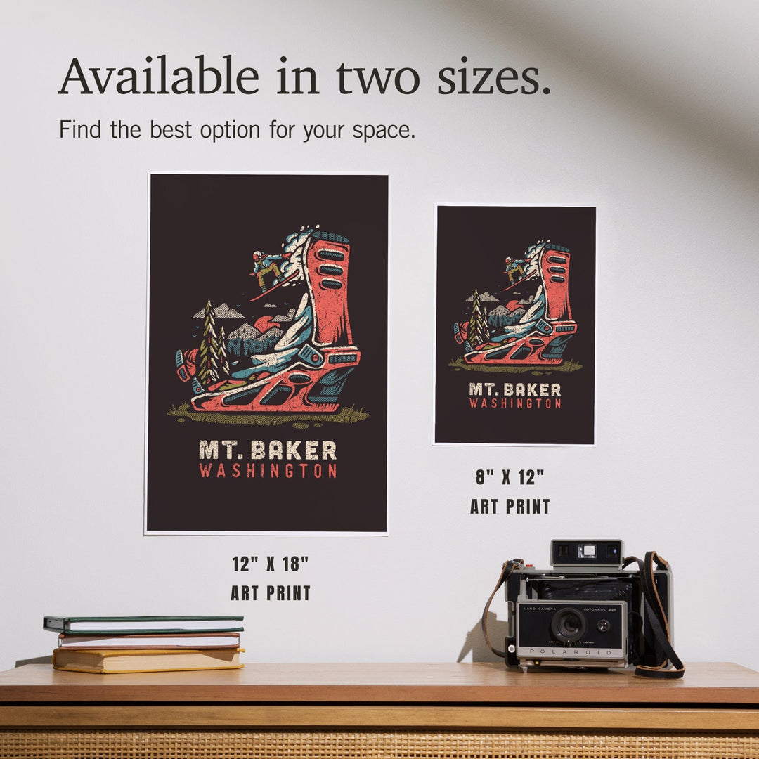 Mt. Baker, Washington, Snowboard Binding, Distressed Vector, Art & Giclee Prints Art Lantern Press