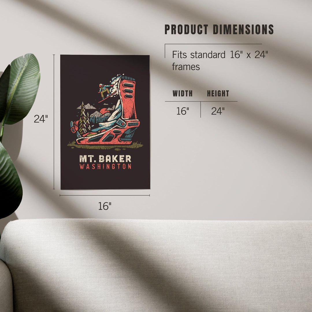 Mt. Baker, Washington, Snowboard Binding, Distressed Vector, Art & Giclee Prints Art Lantern Press