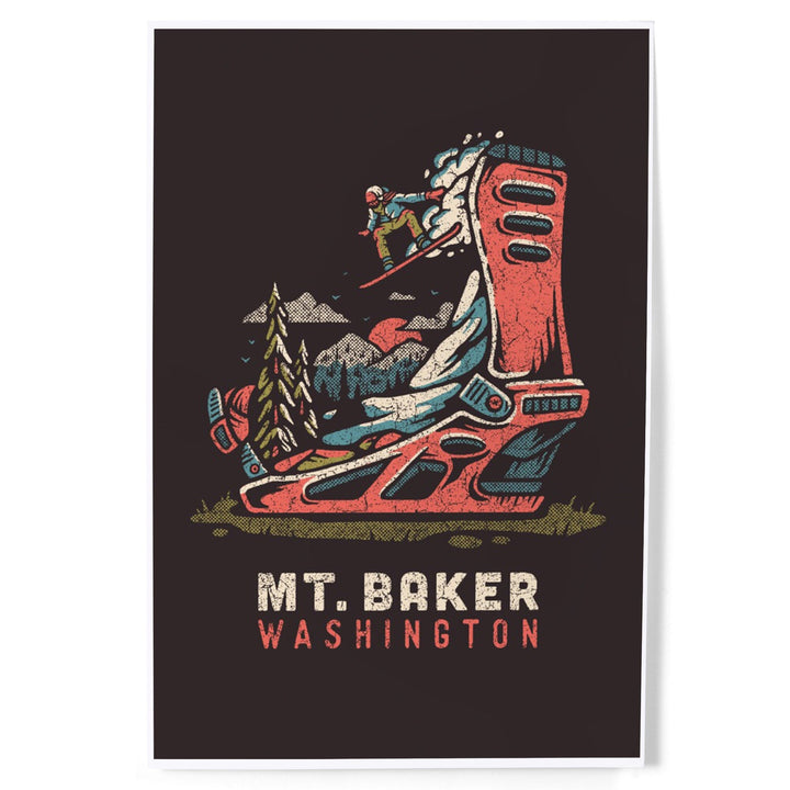 Mt. Baker, Washington, Snowboard Binding, Distressed Vector, Art & Giclee Prints Art Lantern Press