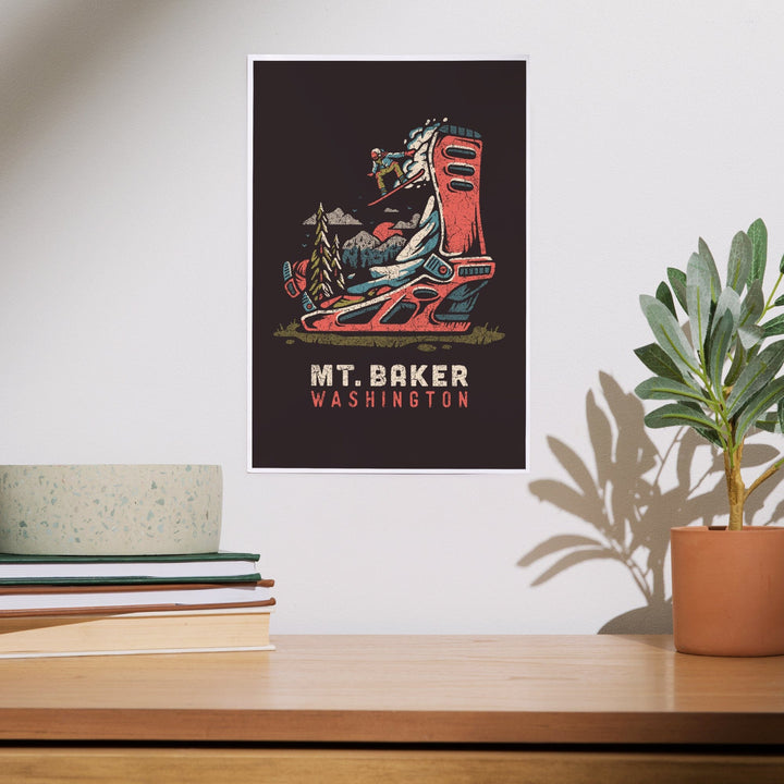 Mt. Baker, Washington, Snowboard Binding, Distressed Vector, Art & Giclee Prints Art Lantern Press