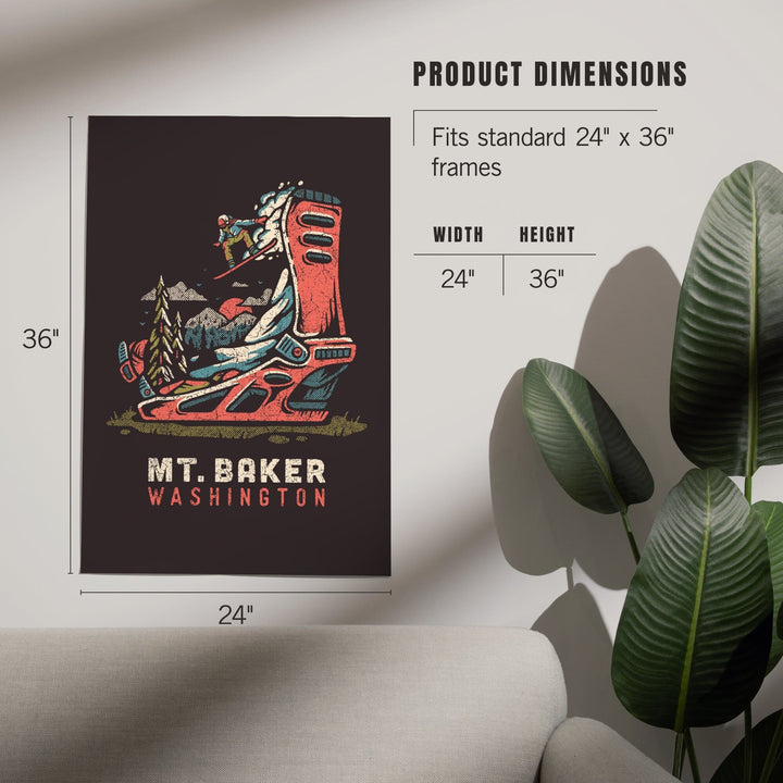 Mt. Baker, Washington, Snowboard Binding, Distressed Vector, Art & Giclee Prints Art Lantern Press