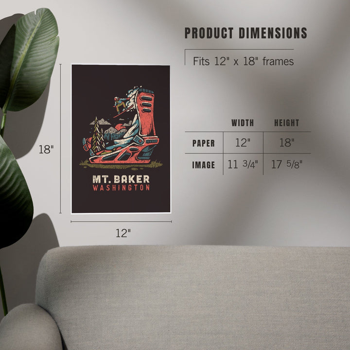 Mt. Baker, Washington, Snowboard Binding, Distressed Vector, Art & Giclee Prints Art Lantern Press