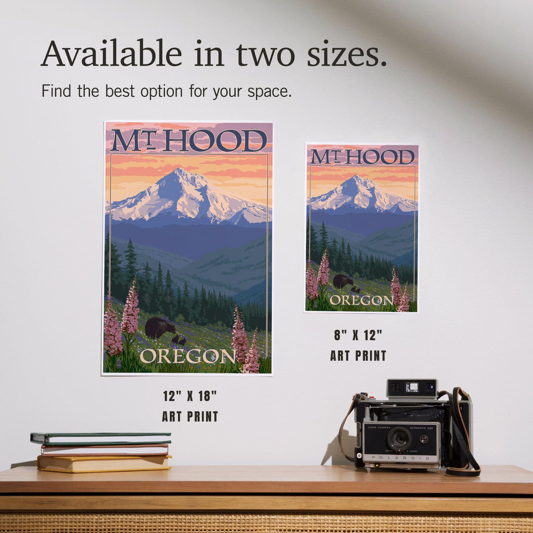 Mt. Hood, Oregon, Bear Family and Spring Flowers, Art & Giclee Prints Art Lantern Press