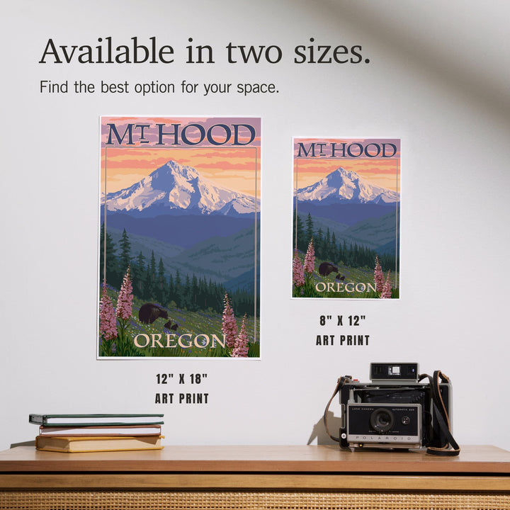 Mt. Hood, Oregon, Bear Family and Spring Flowers, Art & Giclee Prints Art Lantern Press