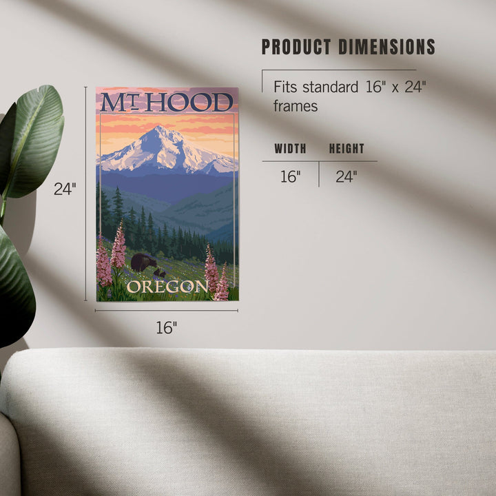 Mt. Hood, Oregon, Bear Family and Spring Flowers, Art & Giclee Prints Art Lantern Press