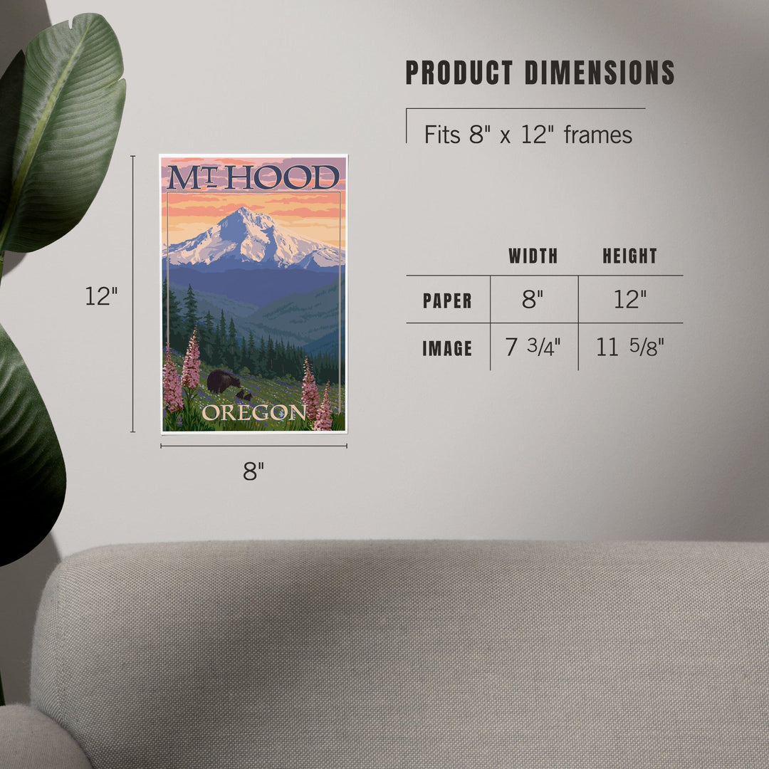 Mt. Hood, Oregon, Bear Family and Spring Flowers, Art & Giclee Prints Art Lantern Press