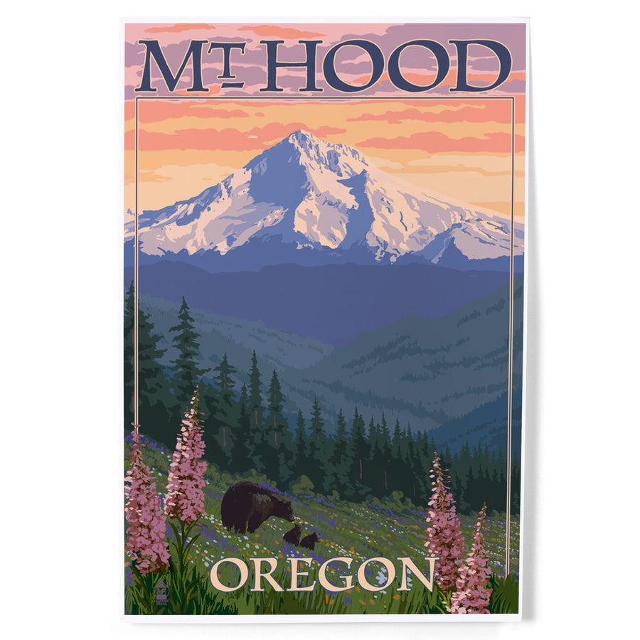 Mt. Hood, Oregon, Bear Family and Spring Flowers, Art & Giclee Prints Art Lantern Press