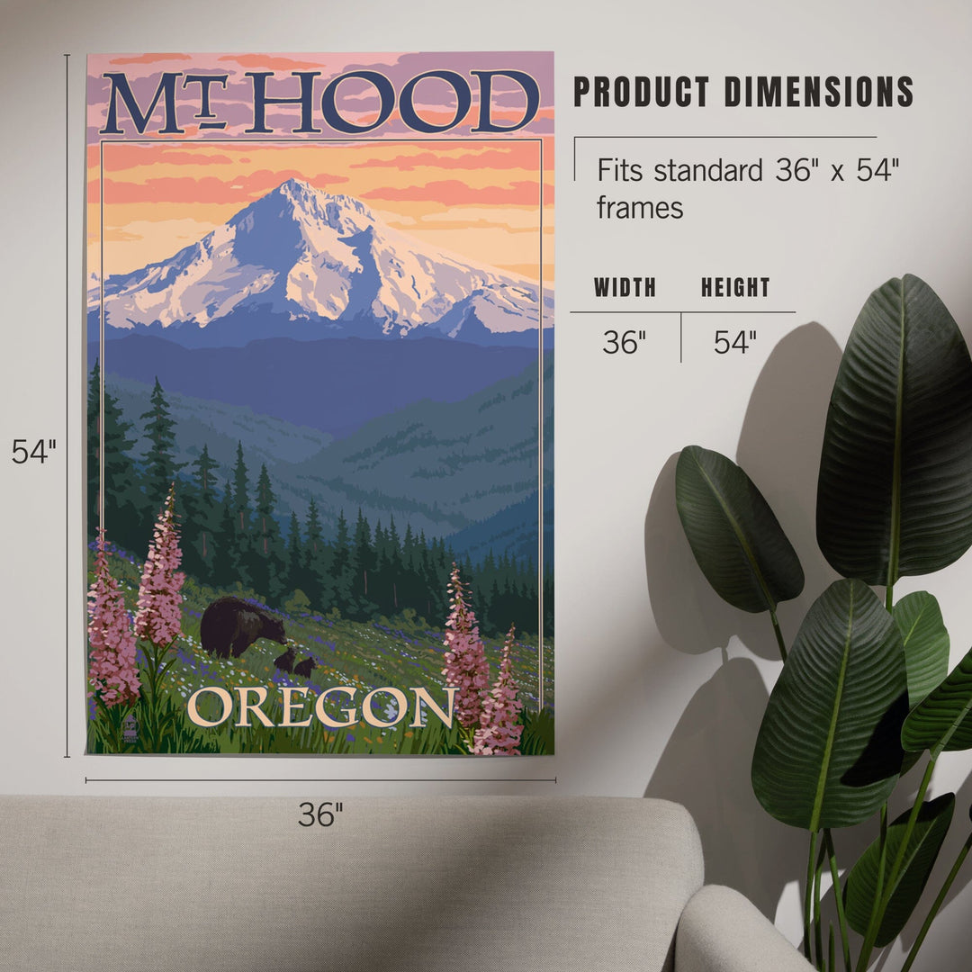 Mt. Hood, Oregon, Bear Family and Spring Flowers, Art & Giclee Prints Art Lantern Press