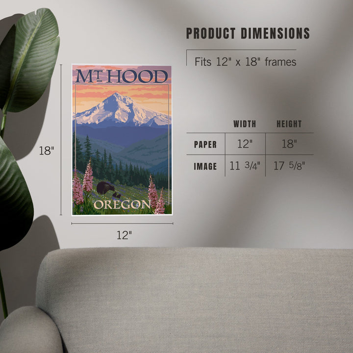 Mt. Hood, Oregon, Bear Family and Spring Flowers, Art & Giclee Prints Art Lantern Press