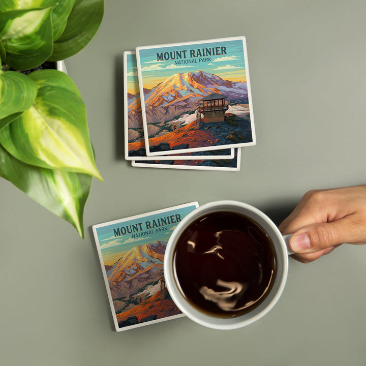 Mt Rainier National Park, Washington, Painterly, Mount Fremont Lookout, Coasters Coasters Lantern Press