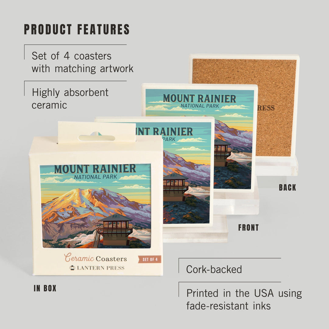 Mt Rainier National Park, Washington, Painterly, Mount Fremont Lookout, Coasters Coasters Lantern Press
