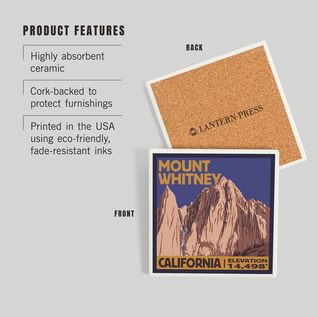 Mt Whitney, California, Peak, Coasters Coasters Lantern Press