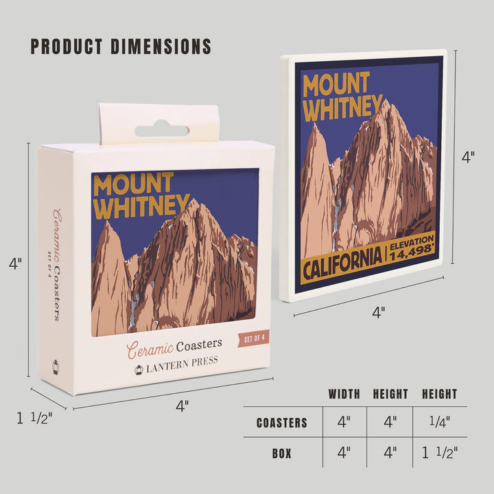Mt Whitney, California, Peak, Coasters Coasters Lantern Press