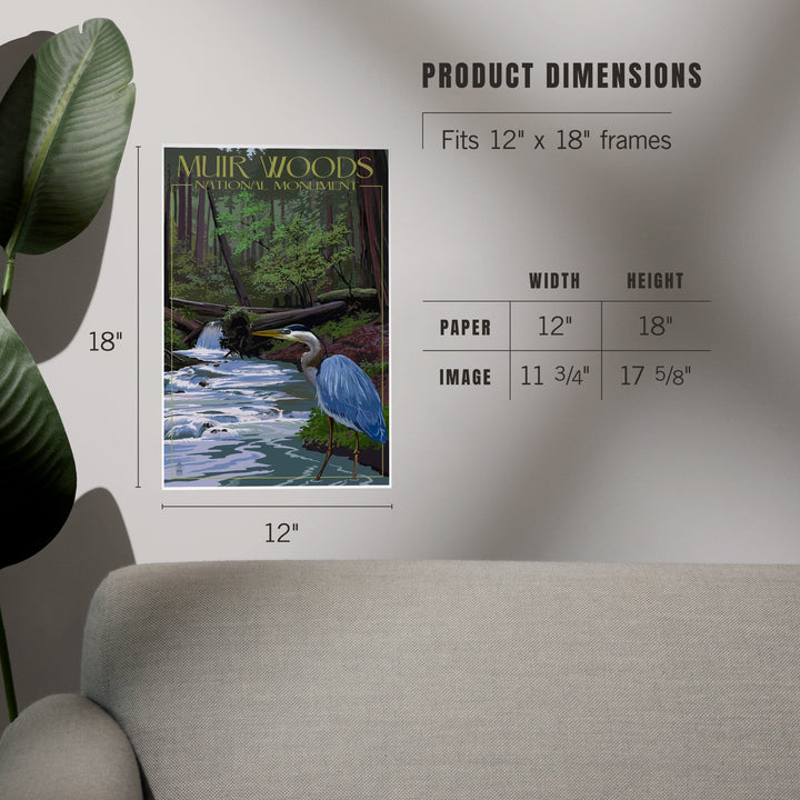 Muir Woods National Monument, California, Blue Heron, Art & Giclee Prints Art Lantern Press