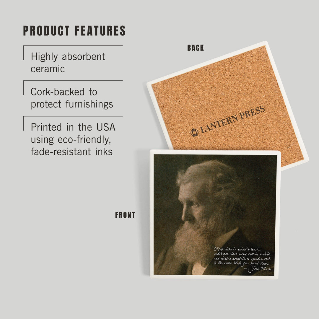 Muir Woods National Monument, California, John Muir Portrait, Coasters Coasters Lantern Press