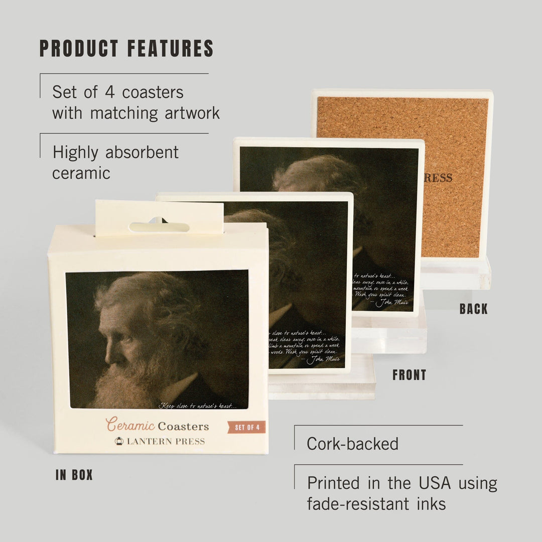 Muir Woods National Monument, California, John Muir Portrait, Coasters Coasters Lantern Press