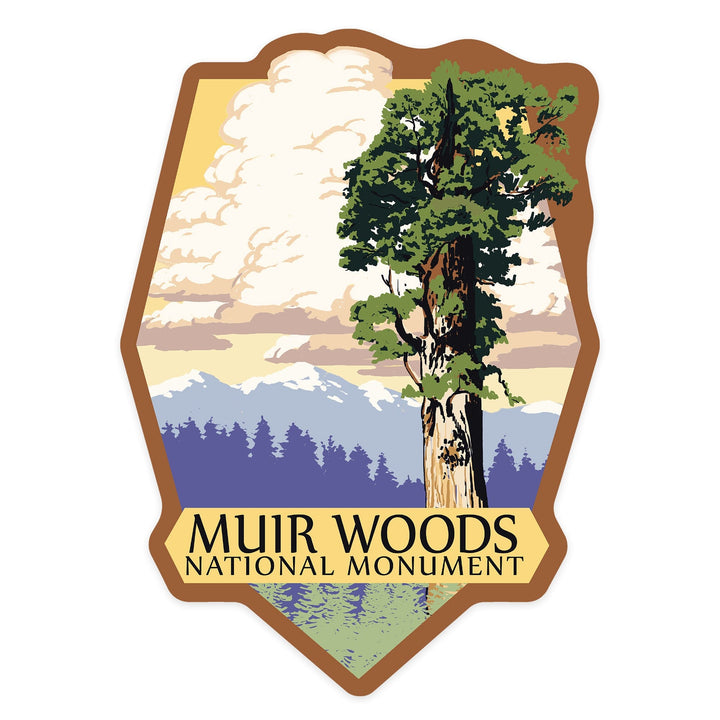 Muir Woods National Monument, California, Towering Redwood, Contour, Vinyl Sticker Sticker Lantern Press