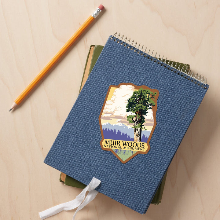 Muir Woods National Monument, California, Towering Redwood, Contour, Vinyl Sticker Sticker Lantern Press