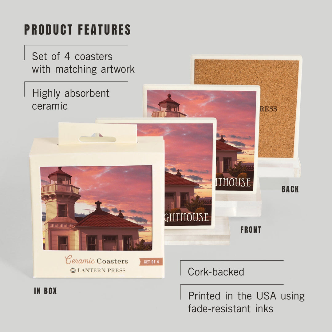 Mukilteo Lighthouse, Washington, Sunset, Coasters Coasters Lantern Press